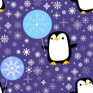 Doğum günü hayvanları kağıt, kumaş, çarşaf ve çocuk kıyafetleri ve parti aksesuarları için kusursuz penguen desenleri. Yüksek kaliteli illüstrasyon