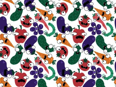 Sonbahar sebzesiz domates ve salatalık desenli ambalaj kağıdı, kumaş, çarşaf ve çocuk giysisi baskısı, mutfak tekstili ve moda aksesuarları. Yüksek kaliteli illüstrasyon