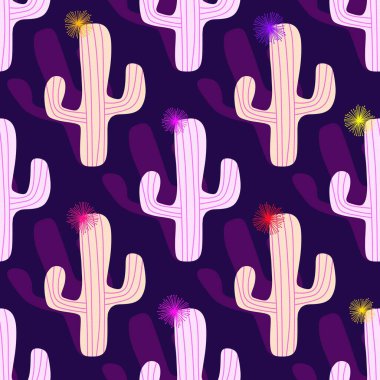 Kağıt, kumaş, çarşaf, tatil aksesuarları ve çocuk giysileri baskısı ve mayo tekstili için yaz çiçeksiz kaktüs deseni. Yüksek kaliteli illüstrasyon
