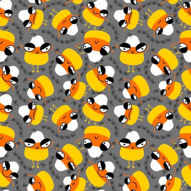 Çizgi film cadılar bayramı şeker canavarları kağıt, kumaş, çarşaf ve çocuk giysileri baskısı ve parti aksesuarları ve paketleme için kusursuz şekerleme kalıpları. Yüksek kaliteli illüstrasyon