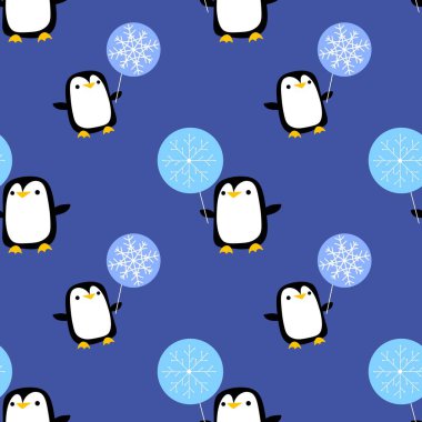 Doğum günü hayvanları kağıt, kumaş, çarşaf ve çocuk kıyafetleri ve parti aksesuarları için kusursuz penguen desenleri. Yüksek kaliteli illüstrasyon