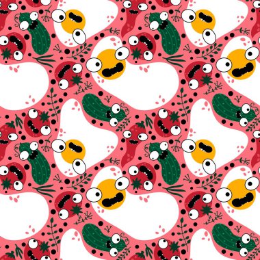 Sonbahar sebzesiz domates ve salatalık desenli ambalaj kağıdı, kumaş, çarşaf ve çocuk giysisi baskısı, mutfak tekstili ve moda aksesuarları. Yüksek kaliteli illüstrasyon