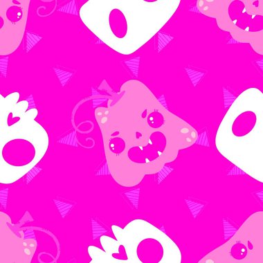 Cadılar Bayramı balkabakları kağıt, kumaş, çarşaf, çocuk giysisi baskısı, şenlik ambalajı ve sonbahar partisi aksesuarları için kusursuz canavar desenleri. Yüksek kaliteli illüstrasyon