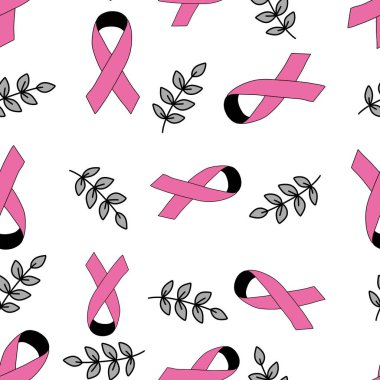 Göğüs kanseri ayı, ambalaj kağıdı, medya aksesuarları ve ilaç tekstili için kusursuz pembe kurdele günü mamografi deseni. Yüksek kaliteli illüstrasyon