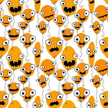 Cadılar Bayramı hayaletleri kağıt, kumaş, çarşaf ve çocuk giysileri baskısı, ambalaj ve şenlikli aksesuarlar için kusursuz çizgi film desenleri. Yüksek kaliteli illüstrasyon