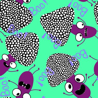 Çizgi filmlerdeki sonbahar hasadı kusursuz Cadılar Bayramı mantarları kağıt, kumaş, çarşaf, çocuk baskısı, şenlikli ambalaj ve aksesuarlar. Yüksek kaliteli illüstrasyon