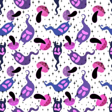 Cadılar Bayramı hayaletleri kağıt, kumaş, çarşaf ve çocuk giysileri baskısı, ambalaj ve şenlikli aksesuarlar için kusursuz çizgi film desenleri. Yüksek kaliteli illüstrasyon