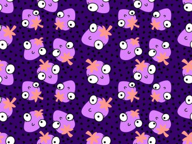 Kağıt ve kumaşlar ve çocuk giysileri baskısı, şenlik ambalajları ve mutfak aksesuarları için dikişsiz çilek deseni. Yüksek kaliteli illüstrasyon