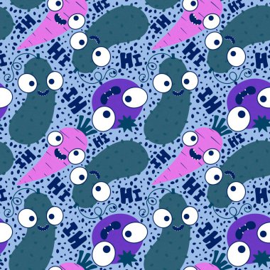 Sonbahar sebzesiz domates ve salatalık desenli ambalaj kağıdı, kumaş, çarşaf ve çocuk giysisi baskısı, mutfak tekstili ve moda aksesuarları. Yüksek kaliteli illüstrasyon