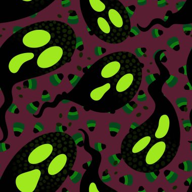 Cadılar Bayramı hayaletleri kağıt, kumaş, çarşaf ve çocuk giysileri baskısı, ambalaj ve şenlikli aksesuarlar için kusursuz çizgi film desenleri. Yüksek kaliteli illüstrasyon