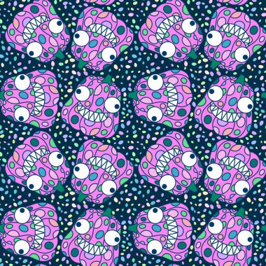 Cadılar Bayramı balkabakları kağıt, kumaş, çarşaf, çocuk giysisi baskısı, şenlik ambalajı ve sonbahar partisi aksesuarları için kusursuz canavar desenleri. Yüksek kaliteli illüstrasyon