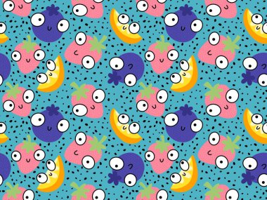 Kağıt ve kumaşlar ve çocuk giysileri baskısı, şenlik ambalajları ve mutfak aksesuarları için dikişsiz çilek deseni. Yüksek kaliteli illüstrasyon