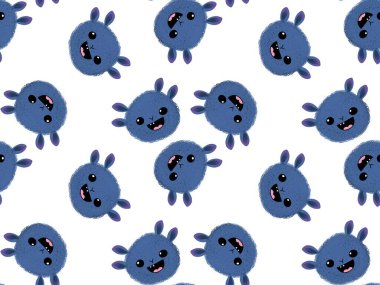 Çizgi film canavarları kağıt, kumaş, çarşaf ve çocuk giysileri baskısı ve Cadılar Bayramı ambalajları için kusursuz desenler. Yüksek kaliteli illüstrasyon