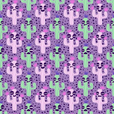 Kağıt, kumaş, çarşaf, tatil aksesuarları ve çocuk giysileri baskısı ve mayo tekstili için yaz çiçeksiz kaktüs deseni. Yüksek kaliteli illüstrasyon