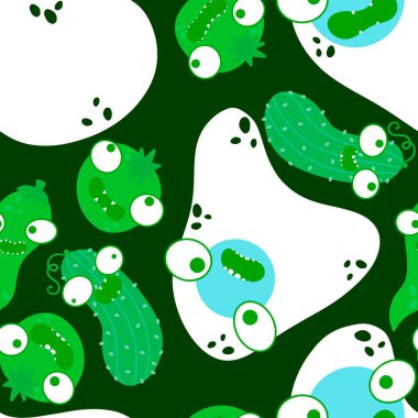 Sonbahar sebzesiz domates ve salatalık desenli ambalaj kağıdı, kumaş, çarşaf ve çocuk giysisi baskısı, mutfak tekstili ve moda aksesuarları. Yüksek kaliteli illüstrasyon