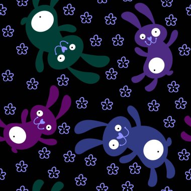 Cartoon animals seamless rabbit bunnies pattern for wrapping paper and fabrics and linens and kids clothes print and festive packaging. High quality illustration