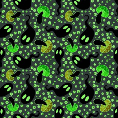 Cadılar Bayramı hayaletleri kağıt, kumaş, çarşaf ve çocuk giysileri baskısı, ambalaj ve şenlikli aksesuarlar için kusursuz çizgi film desenleri. Yüksek kaliteli illüstrasyon