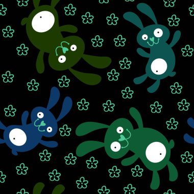 Cartoon animals seamless rabbit bunnies pattern for wrapping paper and fabrics and linens and kids clothes print and festive packaging. High quality illustration