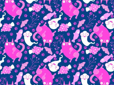 Cadılar Bayramı hayvanları, kağıt, kumaş, çarşaf, çocuk kıyafetleri ve parti aksesuarları için kusursuz kediler ve balkabağı desenleri. Yüksek kaliteli illüstrasyon