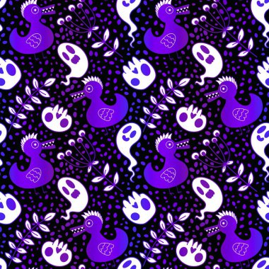 Cadılar Bayramı hayvanlarının kafatası ve ördek desenleri kağıt, kumaş, çarşaf ve çocuk giysileri ve sonbahar partisi aksesuarları için. Yüksek kalite fotoğraf