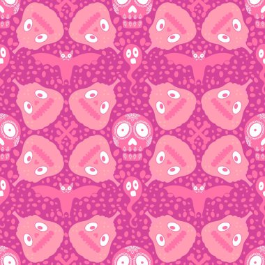 Cadılar Bayramı balkabakları kağıt, kumaş, çarşaf, çocuk giysisi baskısı, şenlik ambalajı ve sonbahar partisi aksesuarları için kusursuz canavar desenleri. Yüksek kaliteli illüstrasyon