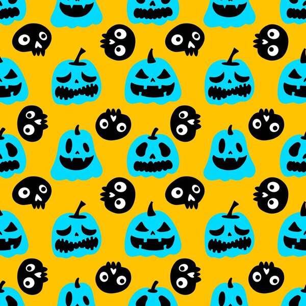 Хэллоуин тыквы бесшовные монстры шаблон для упаковки бумаги и тканей и постельного белья и детской одежды печати и праздничной упаковки и осенних вечеринок аксессуары. Высокое качество иллюстрации