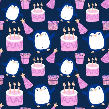 Çizgi filmlerdeki gibi kusursuz bir penguen, kumaşlar, çarşaflar, çocuk kıyafetleri ve parti aksesuarları. Yüksek kalite fotoğraf