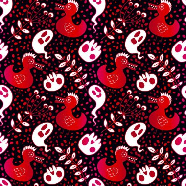 Cadılar Bayramı hayvanlarının kafatası ve ördek desenleri kağıt, kumaş, çarşaf ve çocuk giysileri ve sonbahar partisi aksesuarları için. Yüksek kalite fotoğraf