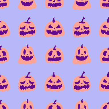 Cadılar Bayramı balkabakları kağıt, kumaş, çarşaf, çocuk giysisi baskısı, şenlik ambalajı ve sonbahar partisi aksesuarları için kusursuz canavar desenleri. Yüksek kaliteli illüstrasyon