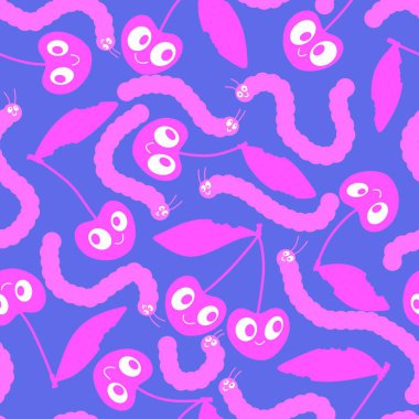 Cadılar Bayramı meyve canavarları kumaşlar ve çarşaflar için dikişsiz kiraz deseni ve ambalaj kağıdı ve çocuk giysileri baskısı ve sonbahar partisi aksesuarları. Yüksek kalite fotoğraf