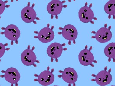 Çizgi film canavarları kağıt, kumaş, çarşaf ve çocuk giysileri baskısı ve Cadılar Bayramı ambalajları için kusursuz desenler. Yüksek kaliteli illüstrasyon