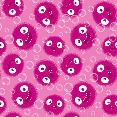 Çizgi film canavarları kağıt, kumaş, çarşaf ve çocuk giysileri baskısı ve Cadılar Bayramı ambalajları için kusursuz desenler. Yüksek kaliteli illüstrasyon