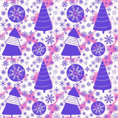 Karikatür Noel ağacı desenli ambalaj kağıtları, kumaşlar, çarşaflar, çocuk kıyafetleri ve parti aksesuarları. Yüksek kaliteli illüstrasyon