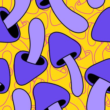 Çizgi filmlerdeki sonbahar hasadı kusursuz Cadılar Bayramı mantarları kağıt, kumaş, çarşaf, çocuk baskısı, şenlikli ambalaj ve aksesuarlar. Yüksek kaliteli illüstrasyon