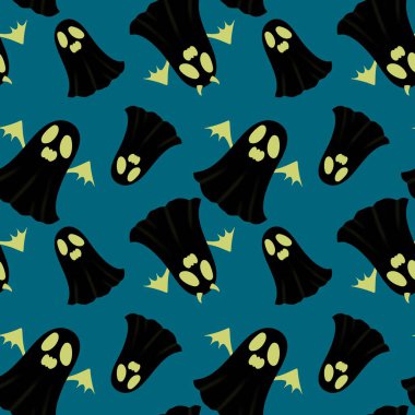 Cadılar Bayramı hayaletleri kağıt, kumaş, çarşaf ve çocuk giysileri baskısı, ambalaj ve şenlikli aksesuarlar için kusursuz çizgi film desenleri. Yüksek kaliteli illüstrasyon