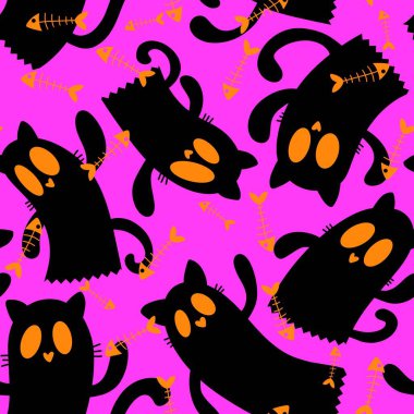 Cadılar Bayramı hayaletleri kağıt, kumaş, çarşaf ve çocuk giysileri baskısı, ambalaj ve şenlikli aksesuarlar için kusursuz çizgi film desenleri. Yüksek kaliteli illüstrasyon