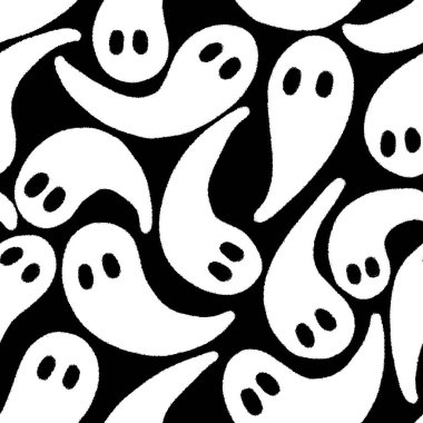 Cadılar Bayramı hayaletleri kağıt, kumaş, çarşaf ve çocuk giysileri baskısı, ambalaj ve şenlikli aksesuarlar için kusursuz çizgi film desenleri. Yüksek kaliteli illüstrasyon