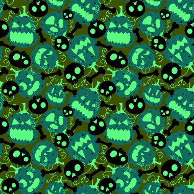 Cadılar Bayramı balkabakları kağıt, kumaş, çarşaf, çocuk giysisi baskısı, şenlik ambalajı ve sonbahar partisi aksesuarları için kusursuz canavar desenleri. Yüksek kaliteli illüstrasyon