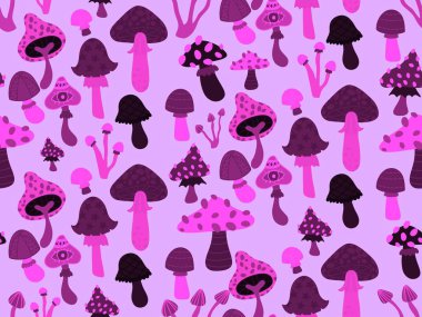 Çizgi filmlerdeki sonbahar hasadı kusursuz Cadılar Bayramı mantarları kağıt, kumaş, çarşaf, çocuk baskısı, şenlikli ambalaj ve aksesuarlar. Yüksek kaliteli illüstrasyon