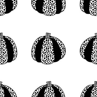 Cadılar Bayramı balkabakları kağıt, kumaş, çarşaf, çocuk giysisi baskısı, şenlik ambalajı ve sonbahar partisi aksesuarları için kusursuz canavar desenleri. Yüksek kaliteli illüstrasyon