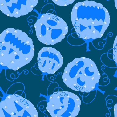 Cadılar Bayramı balkabakları kağıt, kumaş, çarşaf, çocuk giysisi baskısı, şenlik ambalajı ve sonbahar partisi aksesuarları için kusursuz canavar desenleri. Yüksek kaliteli illüstrasyon