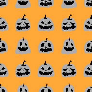 Cadılar Bayramı balkabakları kağıt, kumaş, çarşaf, çocuk giysisi baskısı, şenlik ambalajı ve sonbahar partisi aksesuarları için kusursuz canavar desenleri. Yüksek kaliteli illüstrasyon