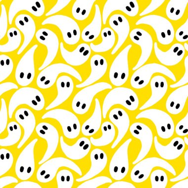 Cadılar Bayramı hayaletleri kağıt, kumaş, çarşaf ve çocuk giysileri baskısı, ambalaj ve şenlikli aksesuarlar için kusursuz çizgi film desenleri. Yüksek kaliteli illüstrasyon