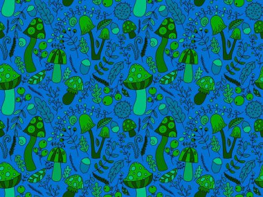 Çizgi filmlerdeki sonbahar hasadı kusursuz Cadılar Bayramı mantarları kağıt, kumaş, çarşaf, çocuk baskısı, şenlikli ambalaj ve aksesuarlar. Yüksek kaliteli illüstrasyon