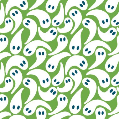 Cadılar Bayramı hayaletleri kağıt, kumaş, çarşaf ve çocuk giysileri baskısı, ambalaj ve şenlikli aksesuarlar için kusursuz çizgi film desenleri. Yüksek kaliteli illüstrasyon