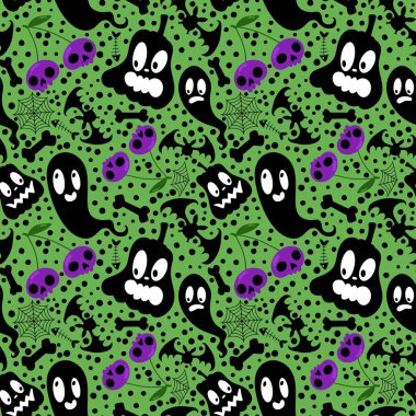 Cadılar Bayramı balkabakları kağıt, kumaş, çarşaf, çocuk giysisi baskısı, şenlik ambalajı ve sonbahar partisi aksesuarları için kusursuz canavar desenleri. Yüksek kaliteli illüstrasyon