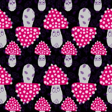 Çizgi filmlerdeki sonbahar hasadı kusursuz Cadılar Bayramı mantarları kağıt, kumaş, çarşaf, çocuk baskısı, şenlikli ambalaj ve aksesuarlar. Yüksek kaliteli illüstrasyon