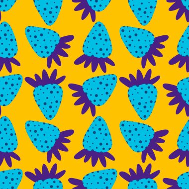 Doğum günü kağıtları, kumaşlar, çarşaflar ve çocuk giysileri baskıları ve moda tekstili için tatlı çizgi film yaz meyvesiz çilek deseni. Yüksek kaliteli illüstrasyon