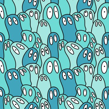 Çizgi film canavarları kağıt, çarşaf, kumaş, çocuk giysisi baskısı ve şenlikli ambalaj için kusursuz komik uzaylı desenleri. Yüksek kaliteli illüstrasyon