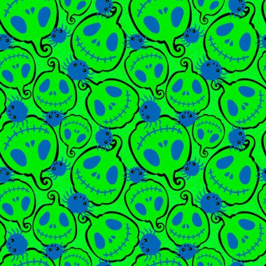 Cadılar Bayramı balkabakları kağıt, kumaş, çarşaf, çocuk giysisi baskısı, şenlik ambalajı ve sonbahar partisi aksesuarları için kusursuz canavar desenleri. Yüksek kaliteli illüstrasyon